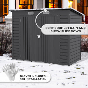 8 x 4FT Garden Shed. Galvanised Metal Shed, Outdoor Tool Storage Shed with Pent Roof, Lockable Door and 2 Vents, Grey