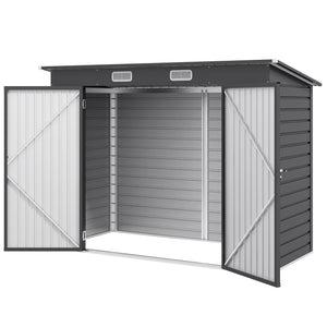 8 x 4FT Garden Shed. Galvanised Metal Shed, Outdoor Tool Storage Shed with Pent Roof, Lockable Door and 2 Vents, Grey