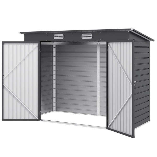 8 x 4FT Garden Shed. Galvanised Metal Shed, Outdoor Tool Storage Shed with Pent Roof, Lockable Door and 2 Vents, Grey