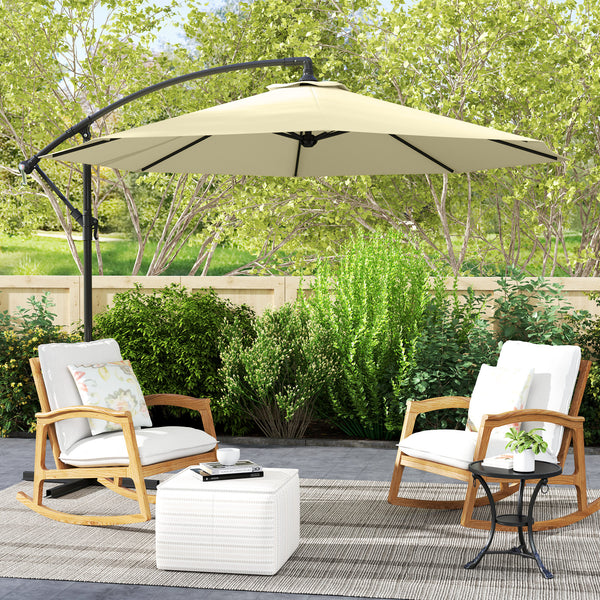 10' Deluxe Patio Umbrella, Outdoor Market Parasol, Banana Hanging Offset Sunshade with Crank, Cross Base, Beige