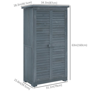 Wooden Garden Shed, Compact Outdoor Storage Shed, 3-Tier Shelves Tool Organizer with Asphalt Roof and Shutter Doors, 34.3" x 18.3" x 63", Grey