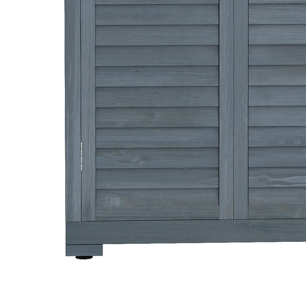 Small Shed, Wooden Garden Storage Shed, 3 Shelves Outdoor Tool Shed Cabinet with Asphalt Roof and Shutter Doors, 87cm x 47cm x 160cm, Grey