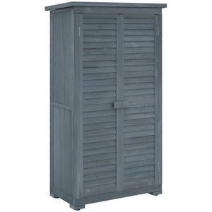 Small Shed, Wooden Garden Storage Shed, 3 Shelves Outdoor Tool Shed Cabinet with Asphalt Roof and Shutter Doors, 87cm x 47cm x 160cm, Grey