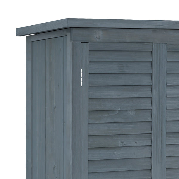 Small Shed, Wooden Garden Storage Shed, 3 Shelves Outdoor Tool Shed Cabinet with Asphalt Roof and Shutter Doors, 87cm x 47cm x 160cm, Grey
