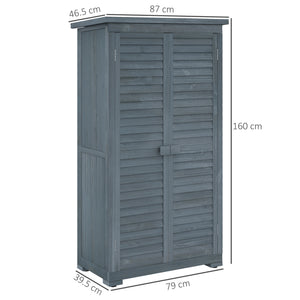 Small Shed, Wooden Garden Storage Shed, 3 Shelves Outdoor Tool Shed Cabinet with Asphalt Roof and Shutter Doors, 87cm x 47cm x 160cm, Grey