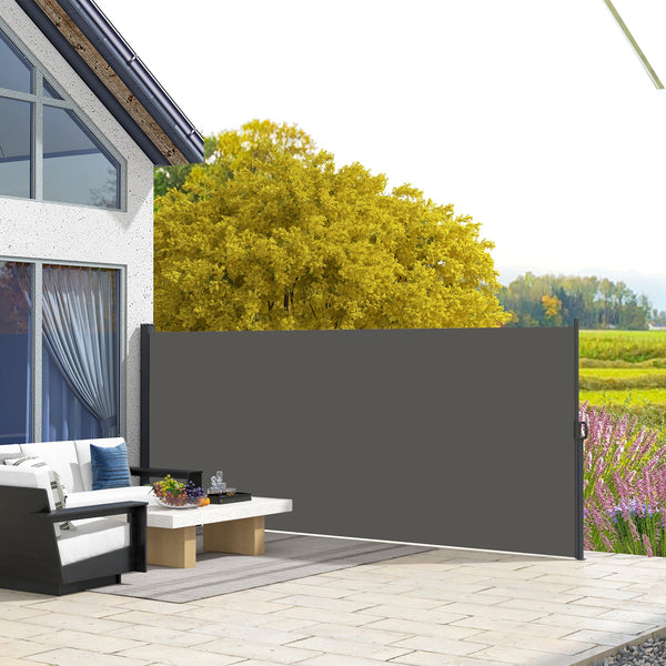 13' x 6' Retractable Side Awning, Garden Privacy Screen Divider, Full Cassette Windbreaker for Hot Tub, Balcony, Terrace, Pool, Dark Grey