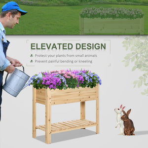 Wooden Raised Garden Bed Planter, Elevated Planter Box with Storage Shelf and Bed Liner for Backyard, Patio, Balcony, 40" x 16" x 33", Natural Wood