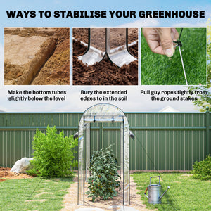 Walk-in Tunnel Greenhouse, 10' x 3' x 6.5' Hoop House Greenhouse with 8 Roll-Up Doors, Plant Hot House with Galvanized Steel Frame for Garden Patio Lawn, Clear