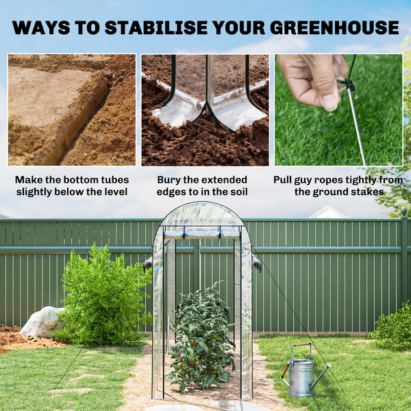 Walk-in Tunnel Greenhouse, 10' x 3' x 6.5' Hoop House Greenhouse with 8 Roll-Up Doors, Plant Hot House with Galvanized Steel Frame for Garden Patio Lawn, Clear