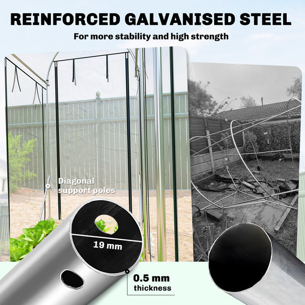 Walk-in Tunnel Greenhouse, 10' x 3' x 6.5' Hoop House Greenhouse with 8 Roll-Up Doors, Plant Hot House with Galvanized Steel Frame for Garden Patio Lawn, Clear