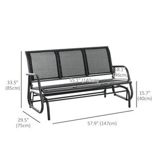 3-Seat Outdoor Glider Chair, Patio Glider Outdoor Rocking Chair with Steel Frame, Sling Fabric Seat for Garden, Backyard, Lawn, Black