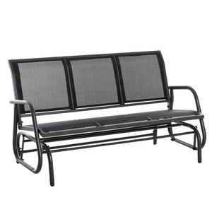3-Seat Outdoor Glider Chair, Patio Glider Outdoor Rocking Chair with Steel Frame, Sling Fabric Seat for Garden, Backyard, Lawn, Black