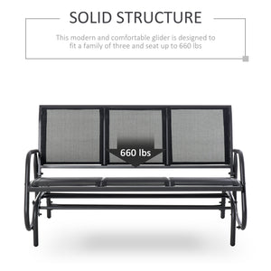 Outsunny 3-Person Patio Glider Bench, Outdoor Porch Glider Swing with 3 Seats, Breathable Mesh Fabric, Metal Frame, Black