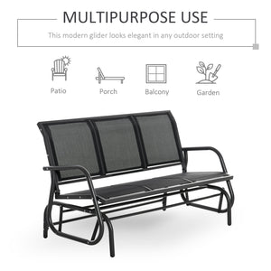 3-Seat Outdoor Glider Chair, Patio Glider Outdoor Rocking Chair with Steel Frame, Sling Fabric Seat for Garden, Backyard, Lawn, Black