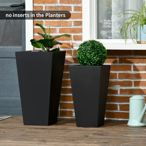 Set of 2 Tall Planters with Drainage Holes, 22" / 18" Outdoor Flower Pots for Patio, Yard, Garden, Black