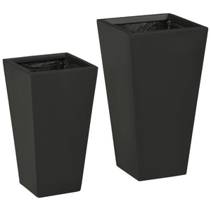Set of 2 Tall Planters with Drainage Holes, 22" / 18" Outdoor Flower Pots for Patio, Yard, Garden, Black