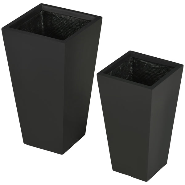 Set of 2 Tall Planters with Drainage Holes, 22" / 18" Outdoor Flower Pots for Patio, Yard, Garden, Black