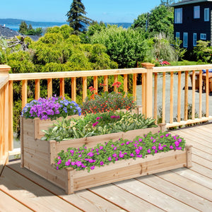 49"x49"x22" 3-Tier Raised Garden Bed Wooden Planter Kit Elevated Plant Box Stand for Yard & Patio, Natural