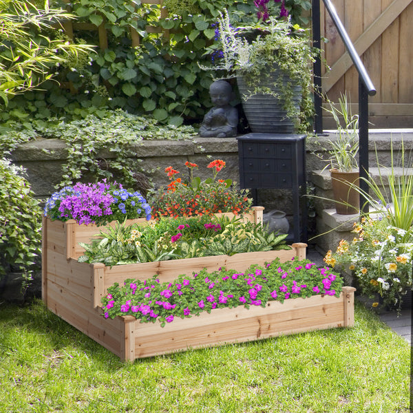 49"x49"x22" 3-Tier Raised Garden Bed Wooden Planter Kit Elevated Plant Box Stand for Yard & Patio, Natural