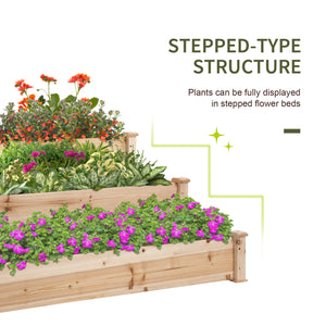 49"x49"x22" 3-Tier Raised Garden Bed Wooden Planter Kit Elevated Plant Box Stand for Yard & Patio, Natural