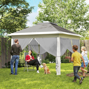 3.3 x 3.3m Pop Up Gazebo, Double Roof Foldable Canopy Tent with Zipped Mesh Sidewalls, Height Adjustable and Carrying Bag, Event Tent for Patio Garden, Dark Grey