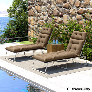 Sun Lounger Cushions Only, 190x56x10cm Garden Lounge Chair Cushions Set of 2, UPF20+ 220gsm Fabric, Thick Sunbed Replacement Pads with 6 Ties, Khaki
