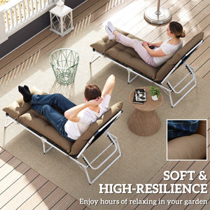 Sun Lounger Cushions Only, 190x56x10cm Garden Lounge Chair Cushions Set of 2, UPF20+ 220gsm Fabric, Thick Sunbed Replacement Pads with 6 Ties, Khaki