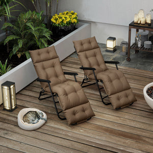 Sun Lounger Cushions Only, 190x56x10cm Garden Lounge Chair Cushions Set of 2, UPF20+ 220gsm Fabric, Thick Sunbed Replacement Pads with 6 Ties, Khaki