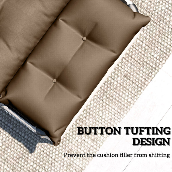 Sun Lounger Cushions Only, 190x56x10cm Garden Lounge Chair Cushions Set of 2, UPF20+ 220gsm Fabric, Thick Sunbed Replacement Pads with 6 Ties, Khaki