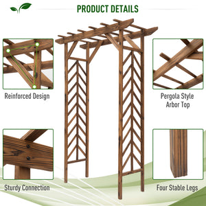 79" Wooden Garden Trellis, Countryside Arched Arbour with Pergola Style Roof for Climbing Vines for Ceremony Party Weddings