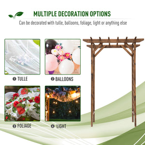 79" Wooden Garden Trellis, Countryside Arched Arbour with Pergola Style Roof for Climbing Vines for Ceremony Party Weddings