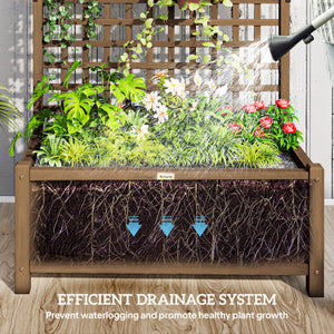 Wood Planter with Trellis for Climbing Plants, Raised Bed, Planter Box with Drainage Holes to Grow Vegetables, Herbs and Flowers for Garden, Patio, Yard, Brown