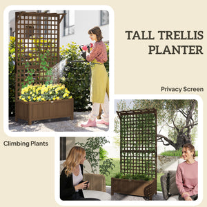 Wood Planter with Trellis for Climbing Plants, Raised Bed, Planter Box with Drainage Holes to Grow Vegetables, Herbs and Flowers for Garden, Patio, Yard, Brown