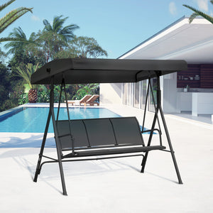 3 Seater Swing Chair, Garden Swing Bench with Canopy, Breathable Mesh Seat and Heavy Duty Steel Frame for Patio, Yard, Black