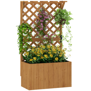 Wooden Planter with Trellis, Freestanding Raised Garden Bed with Drainage Holes, Outdoor Planter Box with Liner for Vegetables, Herbs and Flowers, Natural