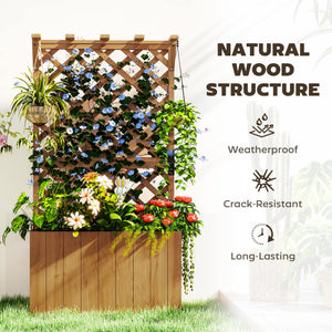 Wooden Planter with Trellis, Freestanding Raised Garden Bed with Drainage Holes, Outdoor Planter Box with Liner for Vegetables, Herbs and Flowers, Natural
