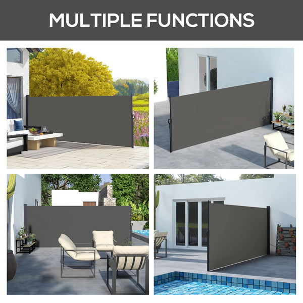 13' x 5' Retractable Side Awning, Garden Privacy Screen Divider, Full Cassette Windbreaker for Hot Tub, Balcony, Terrace, Pool, Dark Grey