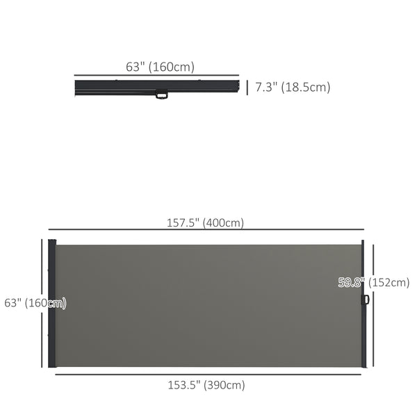 13' x 5' Retractable Side Awning, Garden Privacy Screen Divider, Full Cassette Windbreaker for Hot Tub, Balcony, Terrace, Pool, Dark Grey