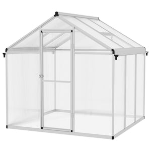 6 x 6ft Polycarbonate Greenhouse with Rain Gutters, Large Walk-In Green House with Door and Window, Garden Plants Grow House with Aluminium Frame and Foundation