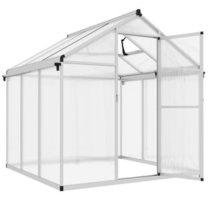 6 x 6ft Polycarbonate Greenhouse with Rain Gutters, Large Walk-In Green House with Door and Window, Garden Plants Grow House with Aluminium Frame and Foundation