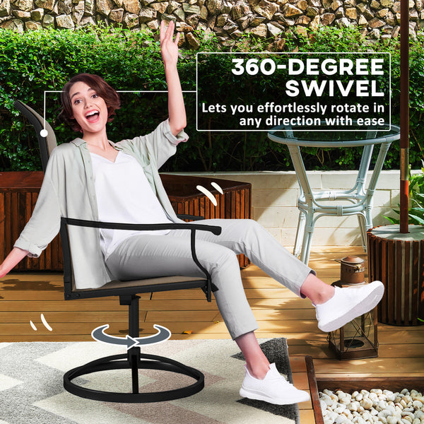 Outdoor Patio Swivel Chairs Set of 2, High Back Patio Dining Chairs with All-Weather Mesh Fabric and Metal Frame for Backyard, Lawn, Porch or Garden, Brown
