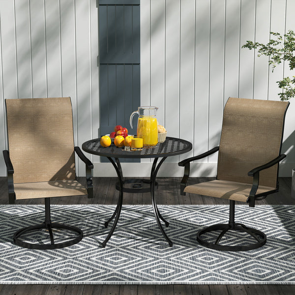 Outdoor Patio Swivel Chairs Set of 2, High Back Patio Dining Chairs with All-Weather Mesh Fabric and Metal Frame for Backyard, Lawn, Porch or Garden, Brown