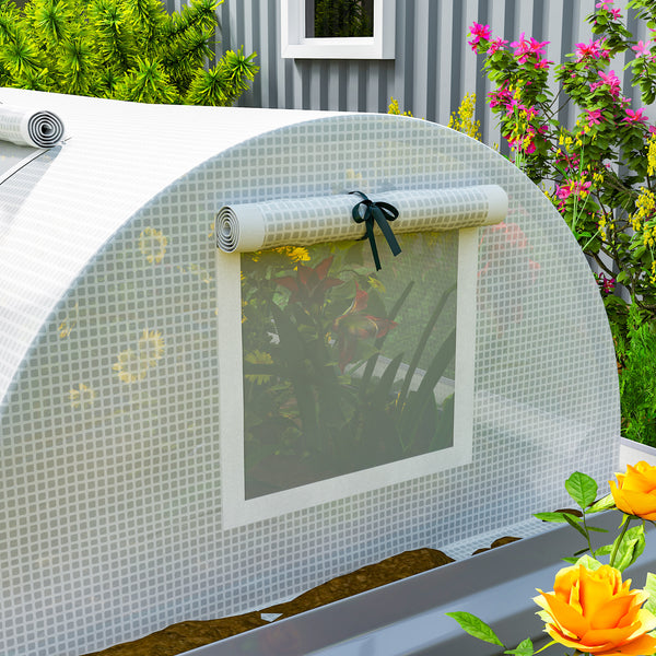 7' x 3' x 2' Portable Mini Greenhouse, Tunnel Growing Tent Plants Flower Warm House with 5 Mesh Windows and Steel Frame, for Garden, Patio, Backyard, White