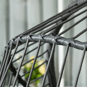Outdoor Swing Chair with Thick Padded Cushion, Patio Hanging Chair with Metal Stand, Foldable Basket Egg Chair with Cup Holder, Rope Structure, for Indoor and Outdoor, Grey