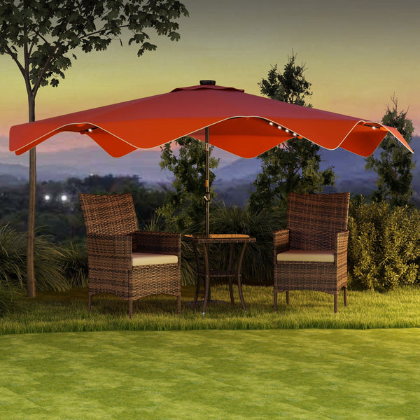 3(m) Garden Parasol Umbrella with 32 Solar LED Lights and Tilt, Outdoor Market Table Umbrella Sun Shade Canopy with Crank, 8 Ribs, Orange
