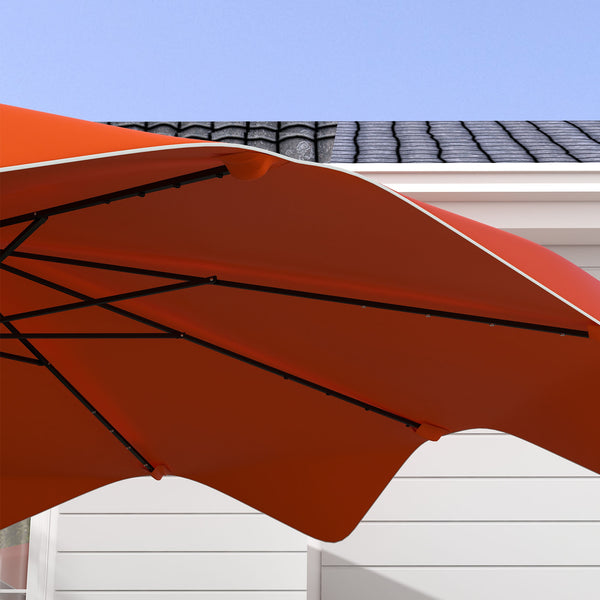3(m) Garden Parasol Umbrella with 32 Solar LED Lights and Tilt, Outdoor Market Table Umbrella Sun Shade Canopy with Crank, 8 Ribs, Orange