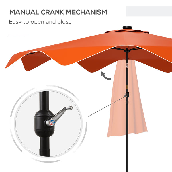 3(m) Garden Parasol Umbrella with 32 Solar LED Lights and Tilt, Outdoor Market Table Umbrella Sun Shade Canopy with Crank, 8 Ribs, Orange