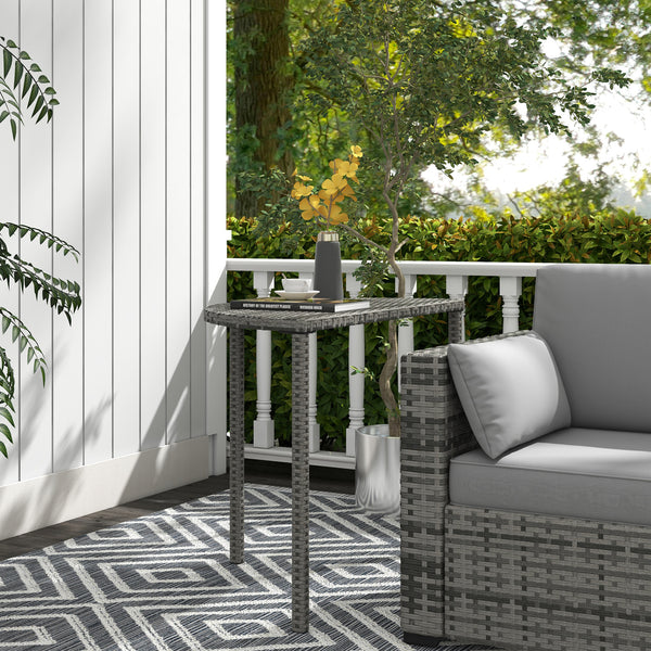 Half Round Side Table, PE Rattan Narrow Coffee Table with Metal Frame for Patio, Garden, Balcony, 39.4" x 19.7" x 29.1", Grey