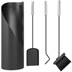 4 Pieces Fireplace Companion Set, Metal Fireplace Accessories Fireside Companion Set with Broom, Shovel, Poker and Bucket, Silver