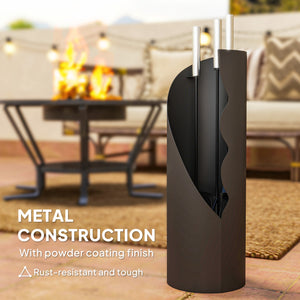 4 Pieces Fireplace Companion Set, Metal Fireplace Accessories Fireside Companion Set with Broom, Shovel, Poker and Bucket, Silver